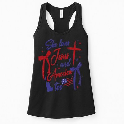 4th Of July She Loves Jesus And America Too Christian Faith Womens Tank Top