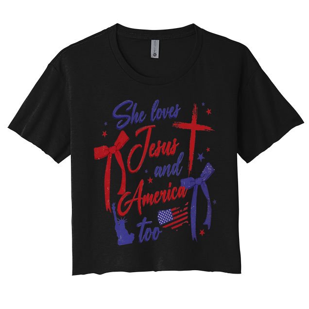 4th Of July She Loves Jesus And America Too Christian Faith Crop Top