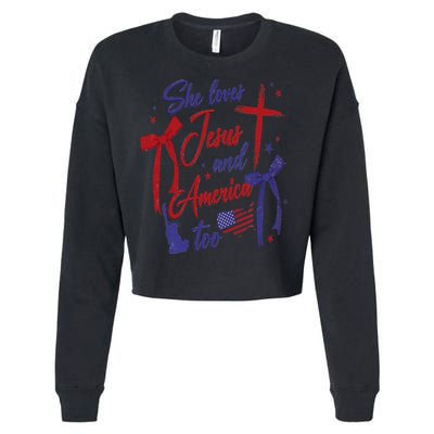 4th Of July She Loves Jesus And America Too Christian Faith Cropped Pullover Crew