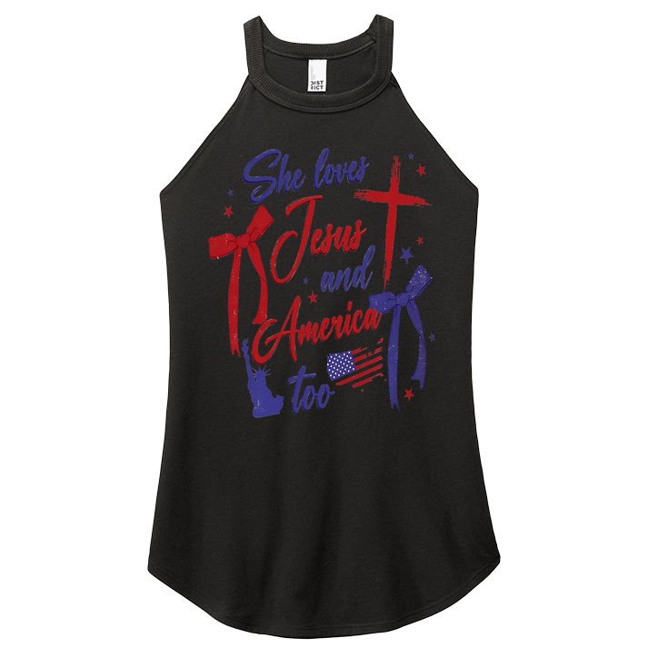 4th Of July She Loves Jesus And America Too Christian Faith Women's Perfect Tri Rocker Tank