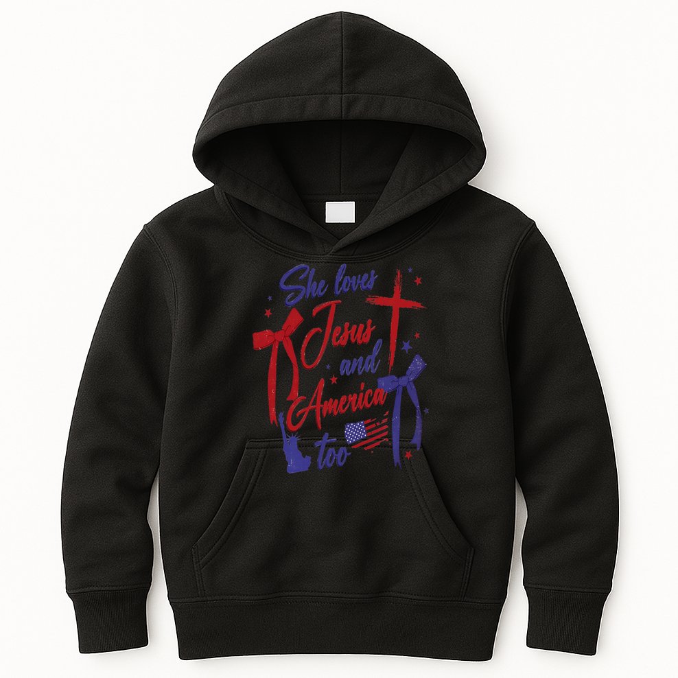 4th Of July She Loves Jesus And America Too Christian Faith Kids Hoodie