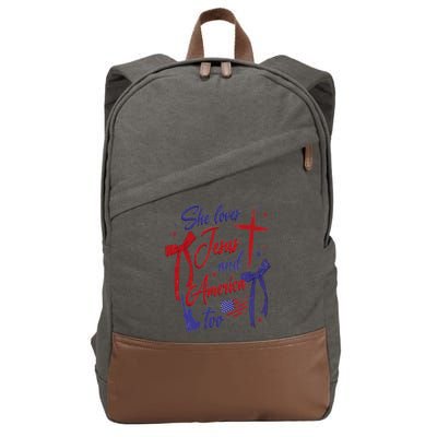4th Of July She Loves Jesus And America Too Christian Faith Cotton Canvas Backpack