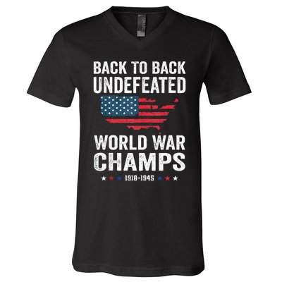 4th Of July Back To Back Undefeated World War Champs V-Neck T-Shirt