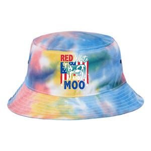 4th Of July Us Flag Red White Moo Farmer Cow Meaningful Gift Tie Dye Newport Bucket Hat