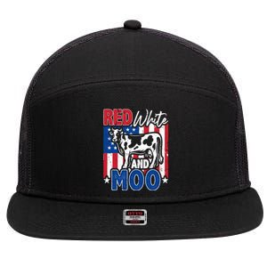 4th Of July Us Flag Red White Moo Farmer Cow Meaningful Gift 7 Panel Mesh Trucker Snapback Hat