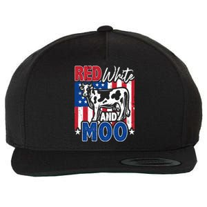 4th Of July Us Flag Red White Moo Farmer Cow Meaningful Gift Wool Snapback Cap