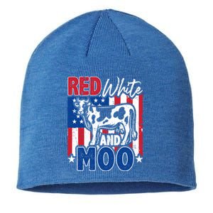 4th Of July Us Flag Red White Moo Farmer Cow Meaningful Gift Sustainable Beanie