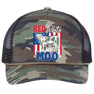 4th Of July Us Flag Red White Moo Farmer Cow Meaningful Gift Retro Rope Trucker Hat Cap