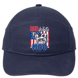 4th Of July Us Flag Red White Moo Farmer Cow Meaningful Gift 7-Panel Snapback Hat