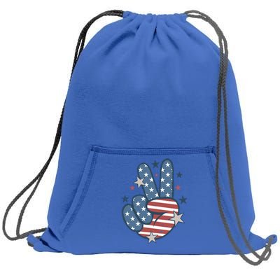 4Th Of July Peace Sign Hand American Flag Patriotic Usa Gift Sweatshirt Cinch Pack Bag