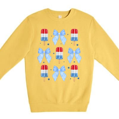 4th Of July Cute Popsicle Bows Patriotic Premium Crewneck Sweatshirt