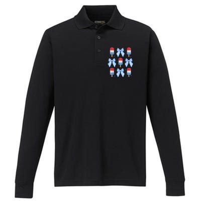 4th Of July Cute Popsicle Bows Patriotic Performance Long Sleeve Polo