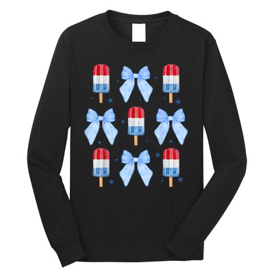 4th Of July Cute Popsicle Bows Patriotic Long Sleeve Shirt