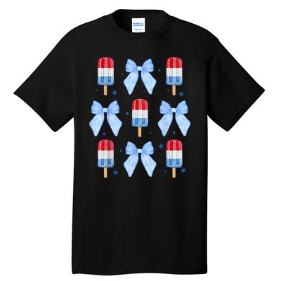 4th Of July Cute Popsicle Bows Patriotic Tall T-Shirt