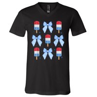 4th Of July Cute Popsicle Bows Patriotic V-Neck T-Shirt