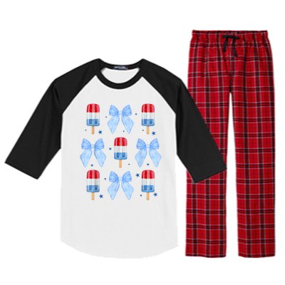 4th Of July Cute Popsicle Bows Patriotic Raglan Sleeve Pajama Set