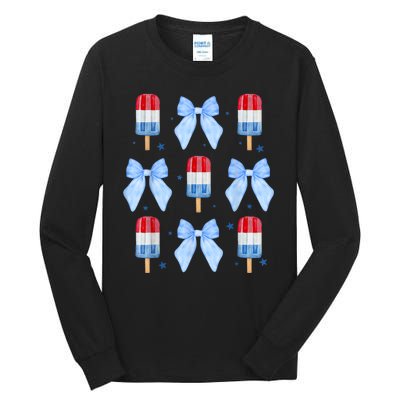 4th Of July Cute Popsicle Bows Patriotic Tall Long Sleeve T-Shirt