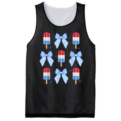 4th Of July Cute Popsicle Bows Patriotic Mesh Reversible Basketball Jersey Tank