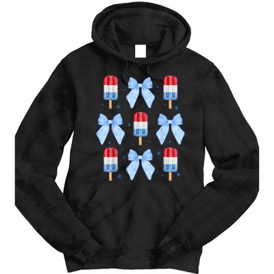 4th Of July Cute Popsicle Bows Patriotic Tie Dye Hoodie