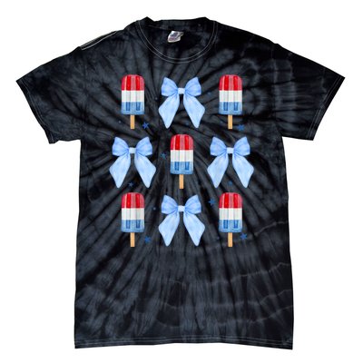 4th Of July Cute Popsicle Bows Patriotic Tie-Dye T-Shirt