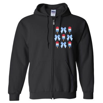 4th Of July Cute Popsicle Bows Patriotic Full Zip Hoodie