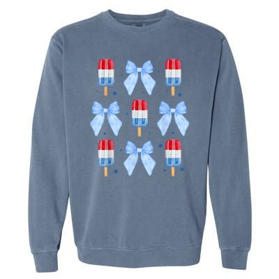 4th Of July Cute Popsicle Bows Patriotic Garment-Dyed Sweatshirt