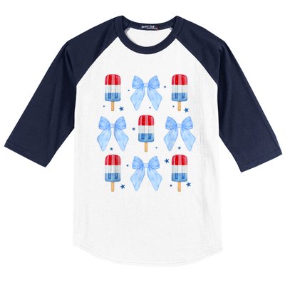 4th Of July Cute Popsicle Bows Patriotic Baseball Sleeve Shirt