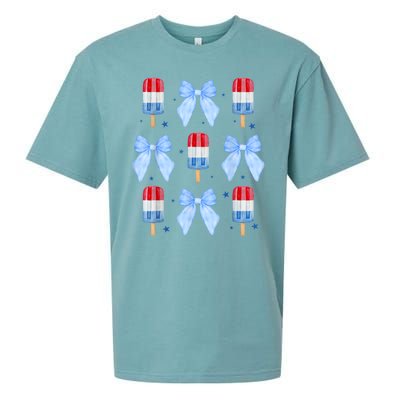 4th Of July Cute Popsicle Bows Patriotic Sueded Cloud Jersey T-Shirt