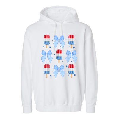 4th Of July Cute Popsicle Bows Patriotic Garment-Dyed Fleece Hoodie