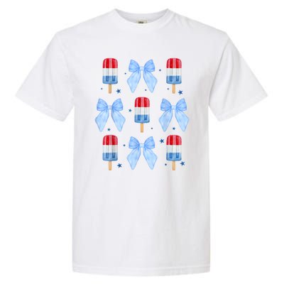 4th Of July Cute Popsicle Bows Patriotic Garment-Dyed Heavyweight T-Shirt