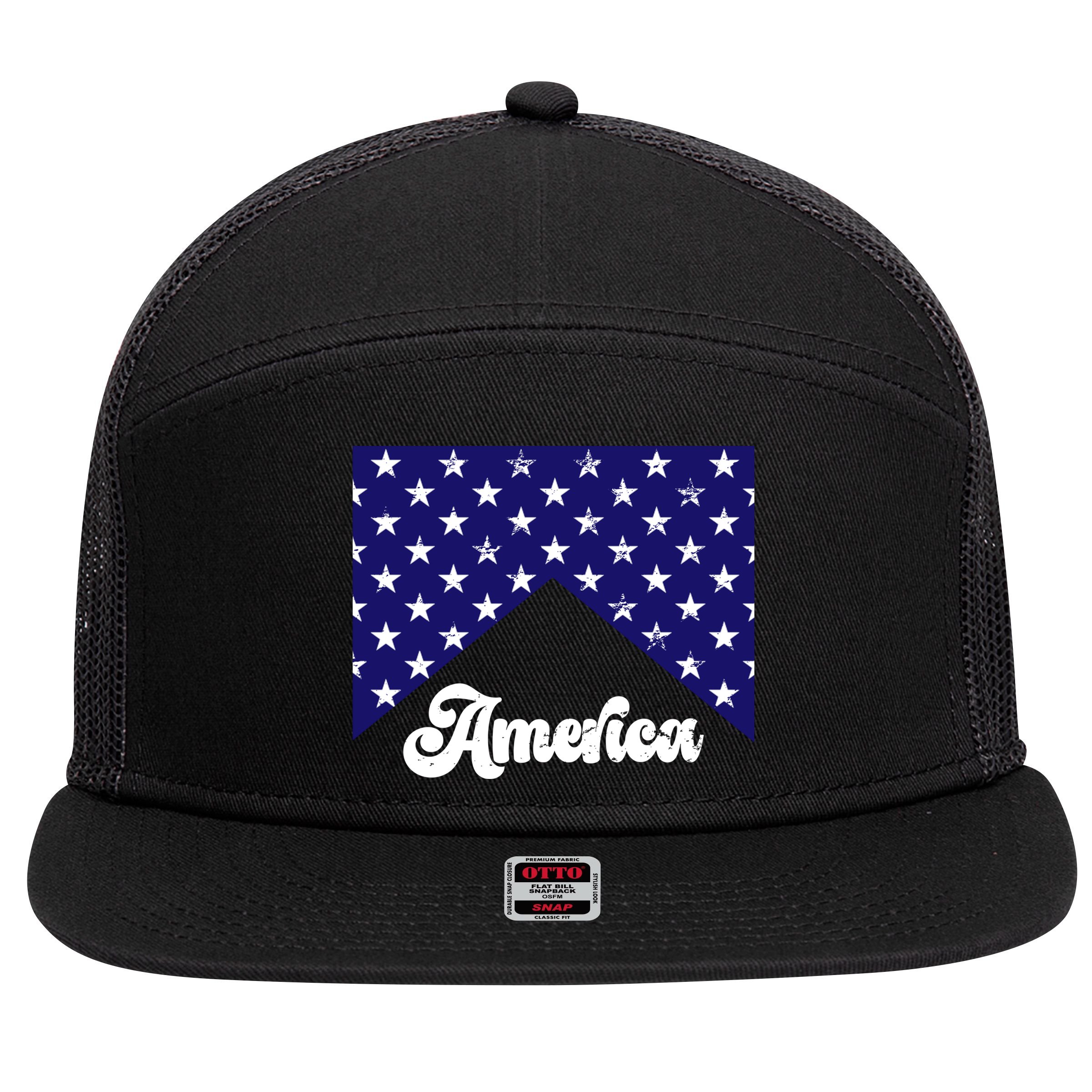 4th Of July Independence Day America Retro Pattern 7 Panel Mesh Trucker Snapback Hat