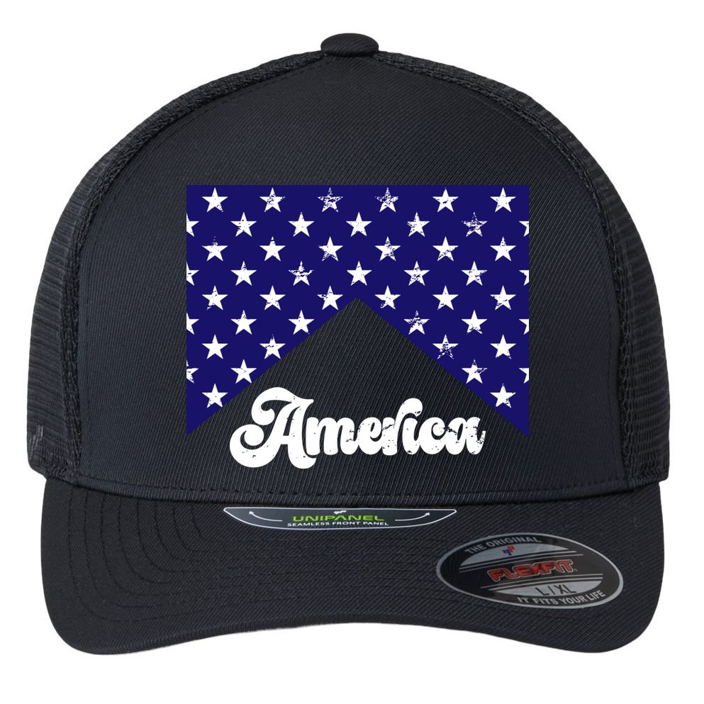 4th Of July Independence Day America Retro Pattern Flexfit Unipanel Trucker Cap