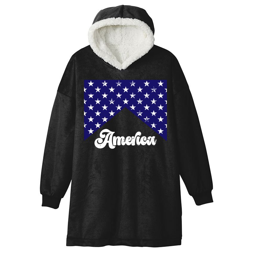 4th Of July Independence Day America Retro Pattern Hooded Wearable Blanket