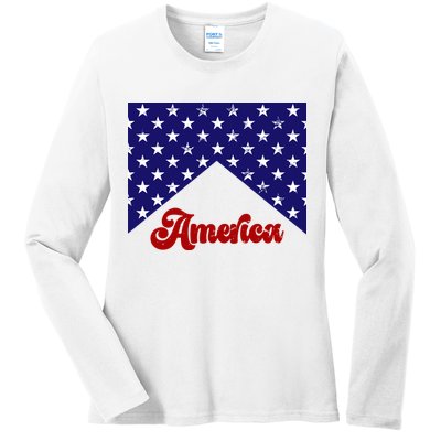 4th Of July Independence Day America Retro Pattern Ladies Long Sleeve Shirt