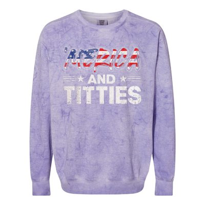 4th Of July Merica And Titties For Adults Colorblast Crewneck Sweatshirt