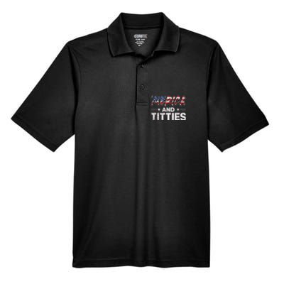 4th Of July Merica And Titties For Adults Men's Origin Performance Piqué Polo