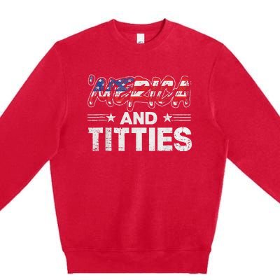 4th Of July Merica And Titties For Adults Premium Crewneck Sweatshirt