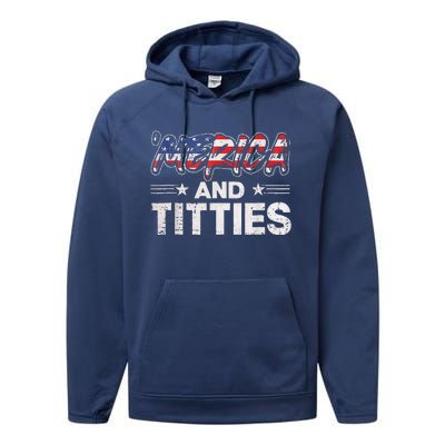 4th Of July Merica And Titties For Adults Performance Fleece Hoodie