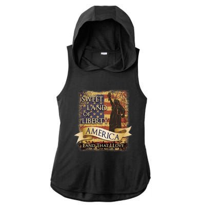 4th Of July America Sweet Land Of Liberty Patriotic Usa Flag Ladies PosiCharge Tri-Blend Wicking Draft Hoodie Tank