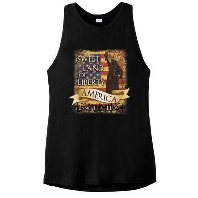 4th Of July America Sweet Land Of Liberty Patriotic Usa Flag Ladies PosiCharge Tri-Blend Wicking Tank