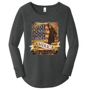 4th Of July America Sweet Land Of Liberty Patriotic Usa Flag Women's Perfect Tri Tunic Long Sleeve Shirt