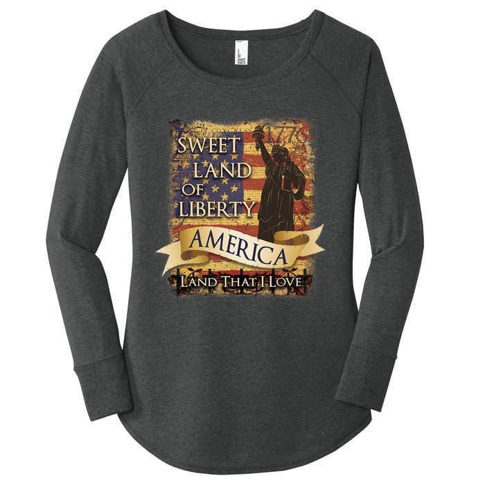 4th Of July America Sweet Land Of Liberty Patriotic Usa Flag Women's Perfect Tri Tunic Long Sleeve Shirt