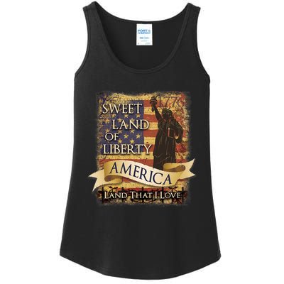 4th Of July America Sweet Land Of Liberty Patriotic Usa Flag Ladies Essential Tank