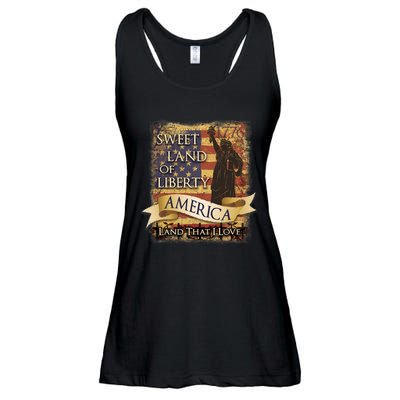 4th Of July America Sweet Land Of Liberty Patriotic Usa Flag Ladies Essential Flowy Tank