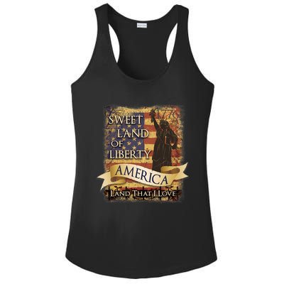 4th Of July America Sweet Land Of Liberty Patriotic Usa Flag Ladies PosiCharge Competitor Racerback Tank