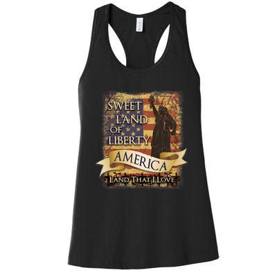 4th Of July America Sweet Land Of Liberty Patriotic Usa Flag Women's Racerback Tank