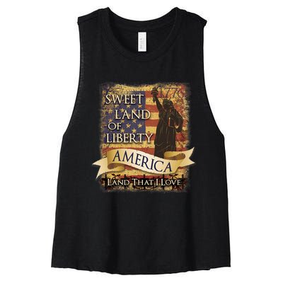 4th Of July America Sweet Land Of Liberty Patriotic Usa Flag Women's Racerback Cropped Tank