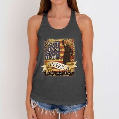 4th Of July America Sweet Land Of Liberty Patriotic Usa Flag Women's Knotted Racerback Tank