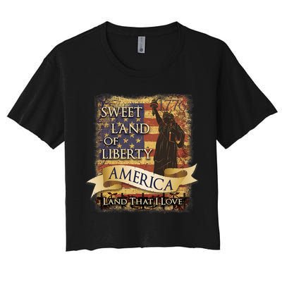 4th Of July America Sweet Land Of Liberty Patriotic Usa Flag Women's Crop Top Tee