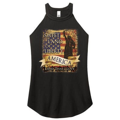 4th Of July America Sweet Land Of Liberty Patriotic Usa Flag Women's Perfect Tri Rocker Tank